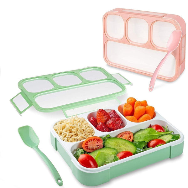 Leak Proof 4 Compartment Lunch Box Reusable Microwave Freezer Safe Food Containers with Spoon for Adults Kids to School Work Picnic Travel, Dish Tray Tiffin Box for Office (4 Compartment)