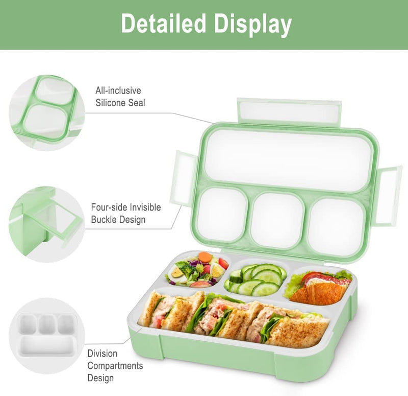 Leak Proof 4 Compartment Lunch Box Reusable Microwave Freezer Safe Food Containers with Spoon for Adults Kids to School Work Picnic Travel, Dish Tray Tiffin Box for Office (4 Compartment)